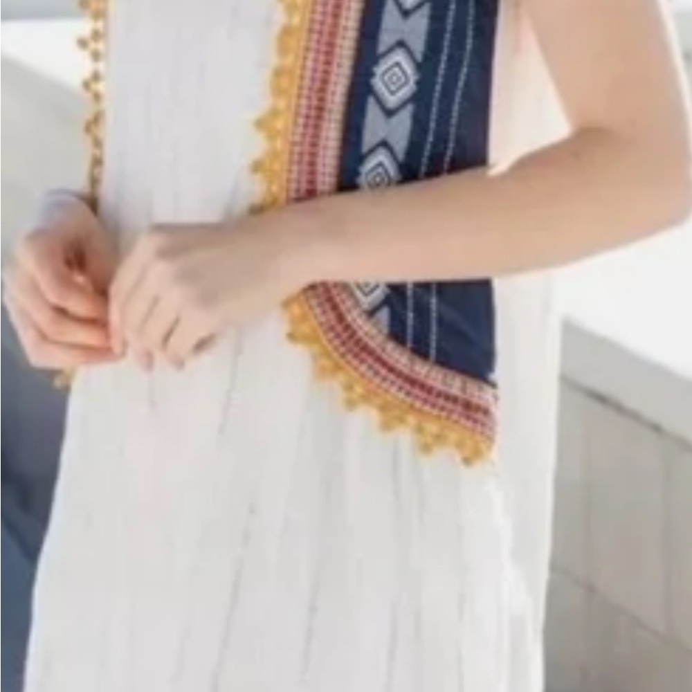 Altar'd State White Dress Multicolor Accents Aztec Boho Medium Shift keyhole